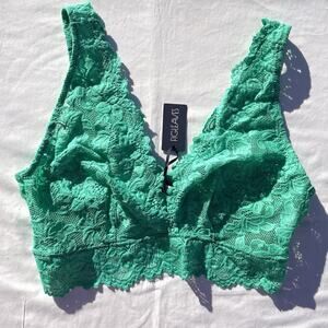 Figleaves Millie Plunge Lace Bralette Bra Womens Large Mint Green